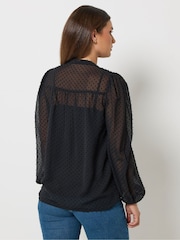 Long Tall Sally Black Dobby Button Through Blouse - Image 3 of 6