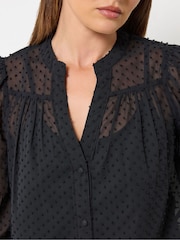 Long Tall Sally Black Dobby Button Through Blouse - Image 4 of 6