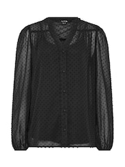 Long Tall Sally Black Dobby Button Through Blouse - Image 5 of 6
