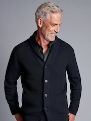 Charles Tyrwhitt Blue Chunky Merino Shawl Neck Cardigan - Image 1 of 5