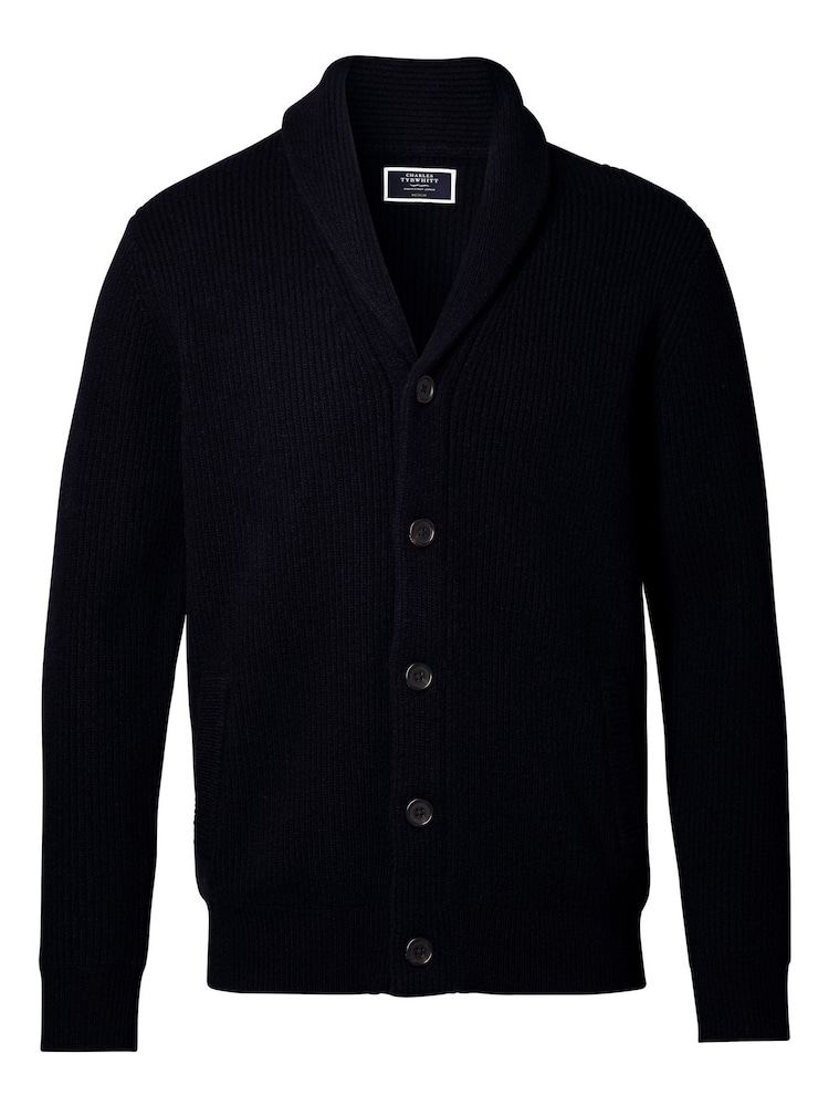 Buy Charles Tyrwhitt Blue Chunky Merino Shawl Neck Cardigan from