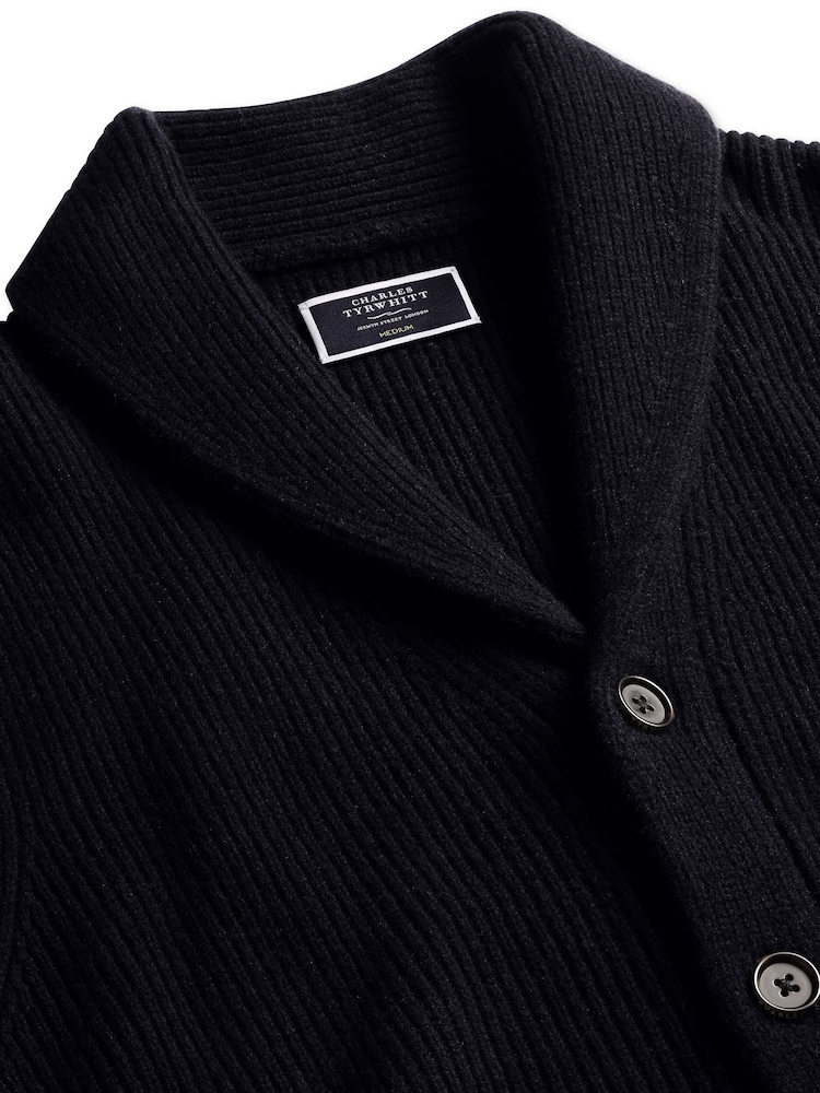 Charles Tyrwhitt Blue Chunky Merino Shawl Neck Cardigan - Image 5 of 5