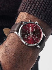 Burgundy Red PU Strap Classic Watch - Image 1 of 4