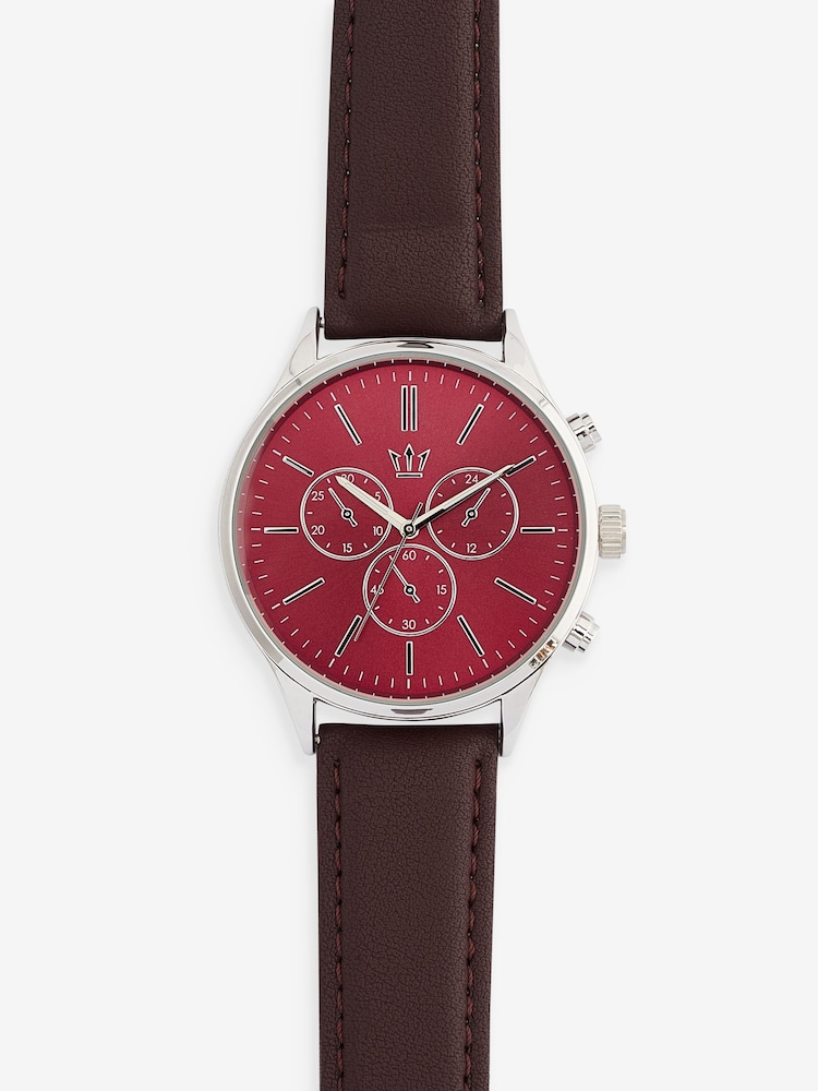 Burgundy Red PU Strap Classic Watch - Image 2 of 4