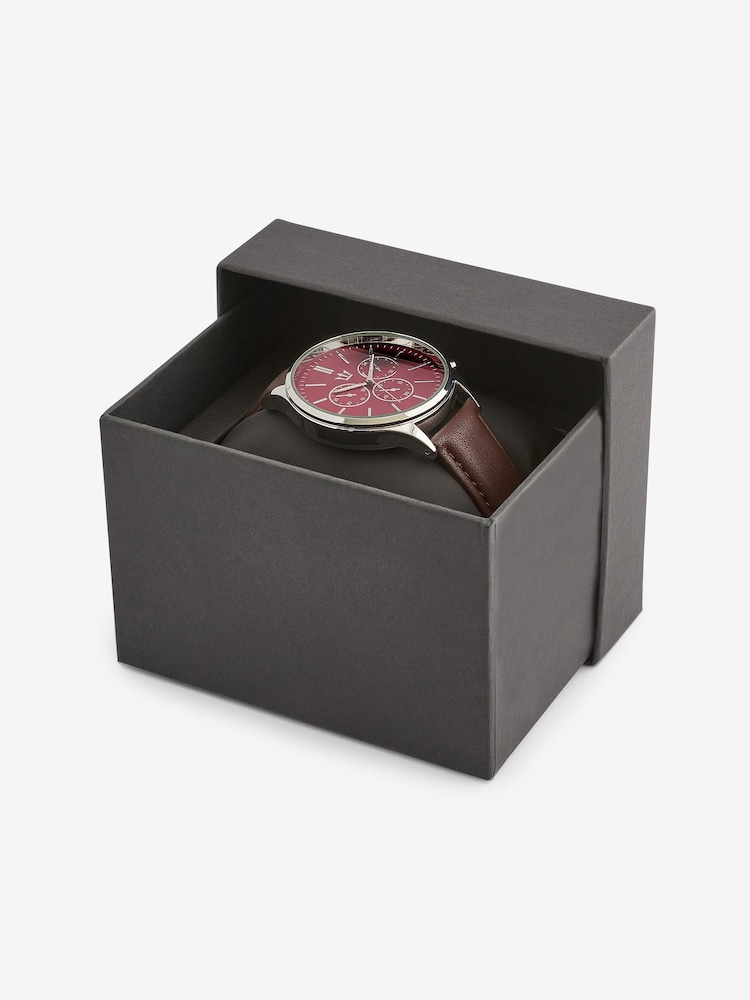 Burgundy Red PU Strap Classic Watch - Image 4 of 4