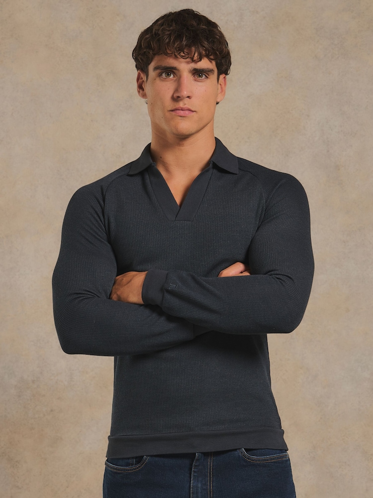 Buy Tailored Athlete Grey Muscle Fit Textured Buttonless Polo Shirt ...