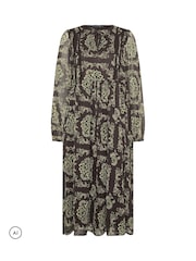 PixieGirl Petite Floral Tie Neck Tiered Midi Dress - صورة 5 من 6