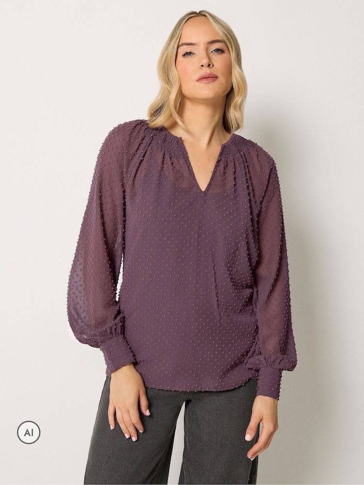 Long Tall Sally Red Dobby Shirred Blouse - Image 1 of 6 Long Tall Sally Red Dobby Shirred Blouse - Image 1 of 6
