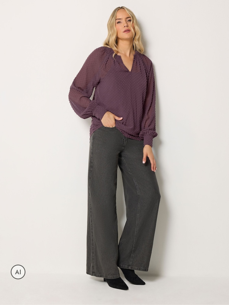 Long Tall Sally Red Dobby Shirred Blouse - Image 2 of 6 Long Tall Sally Red Dobby Shirred Blouse - Image 2 of 6
