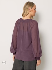 Long Tall Sally Red Dobby Shirred Blouse - Image 3 of 6