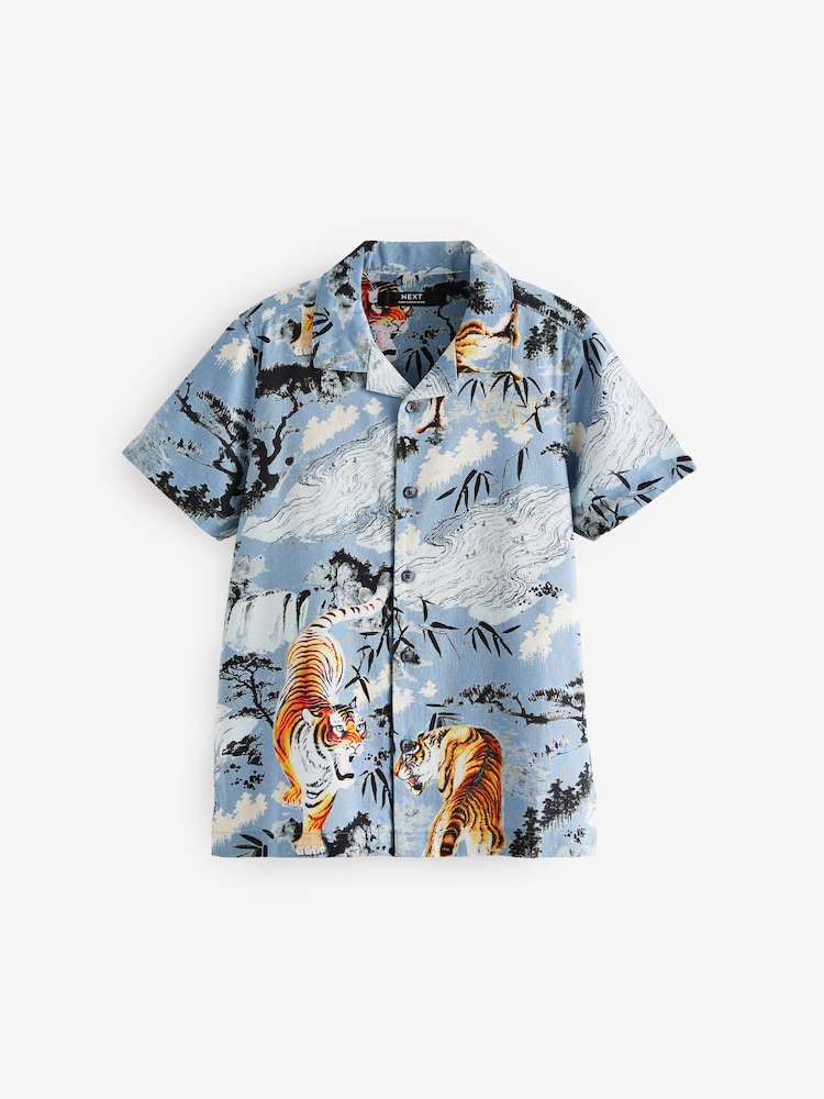 Blue Short Sleeve Printed Shirt (3-16yrs) - Image 1 of 4