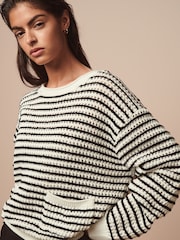Black/White Stripe Stitch Detail Pocket Jumper - Image 1 of 5