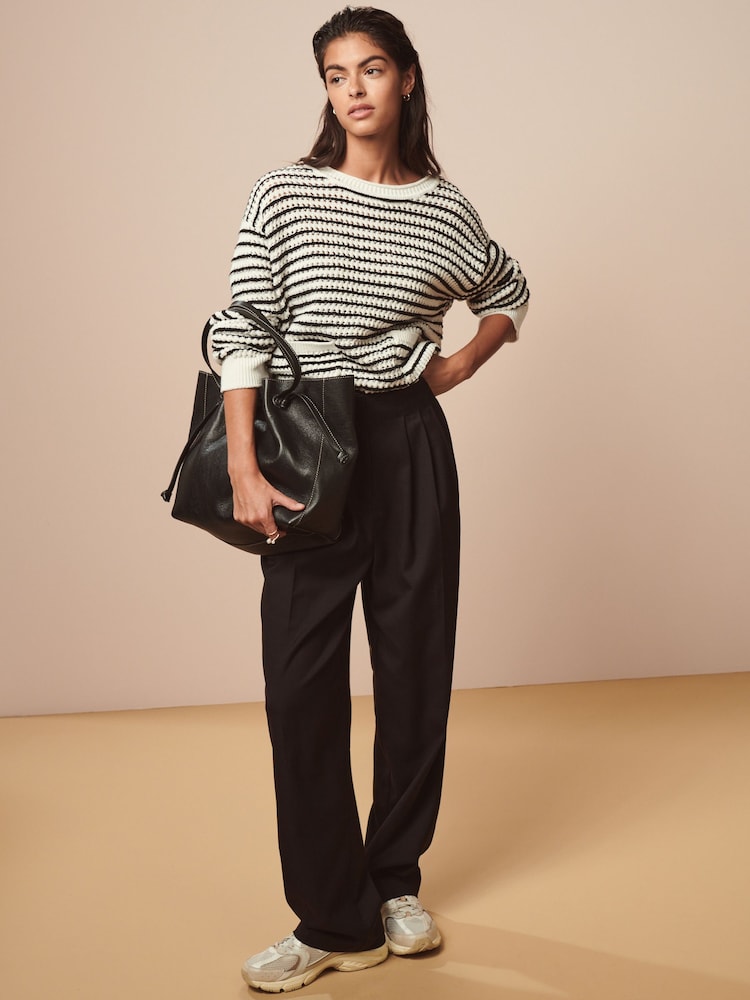 Black/White Stripe Stitch Detail Pocket Jumper - Image 2 of 5