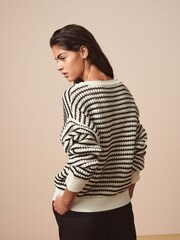 Black/White Stripe Stitch Detail Pocket Jumper - Image 4 of 5
