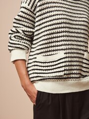 Black/White Stripe Stitch Detail Pocket Jumper - Image 5 of 5