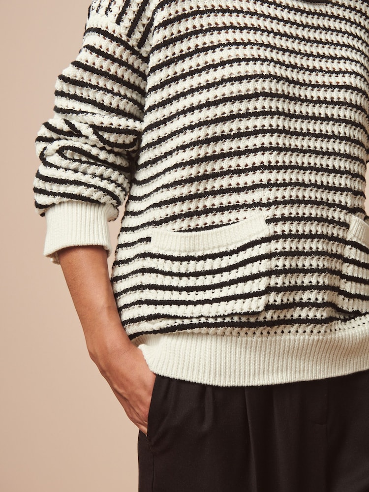 Black/White Stripe Stitch Detail Pocket Jumper - Image 5 of 5