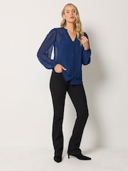 Long Tall Sally Blue Dobby Button Through Blouse - Image 2 of 6