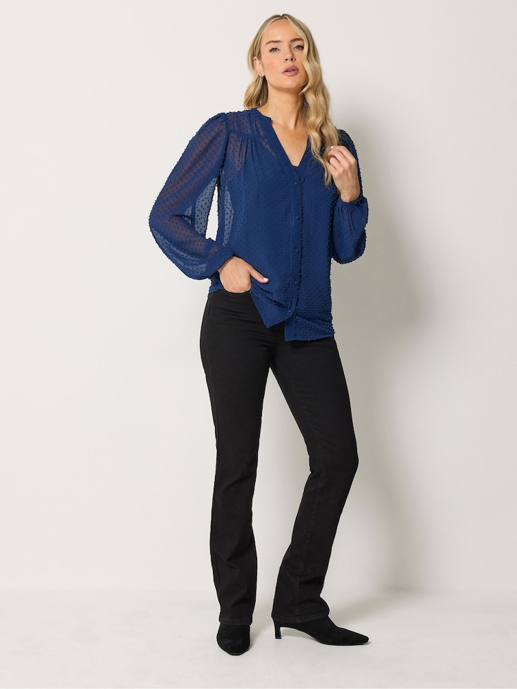 Long Tall Sally Blue Dobby Button Through Blouse - Image 2 of 6 Long Tall Sally Blue Dobby Button Through Blouse - Image 2 of 6