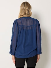 Long Tall Sally Blue Dobby Button Through Blouse - Image 3 of 6