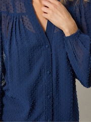 Long Tall Sally Blue Dobby Button Through Blouse - Image 4 of 6