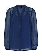 Long Tall Sally Blue Dobby Button Through Blouse - Image 5 of 6