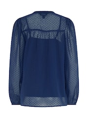 Long Tall Sally Blue Dobby Button Through Blouse - Image 6 of 6