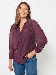 Long Tall Sally Red Dobby Button Through Blouse - Image 1 of 6