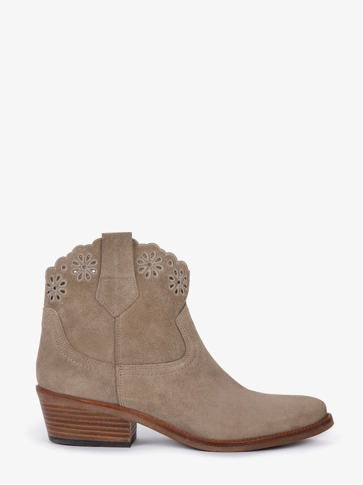 Penelope Chilvers Cream Cali Broderie Suede Cowboy Boots - Image 1 of 5