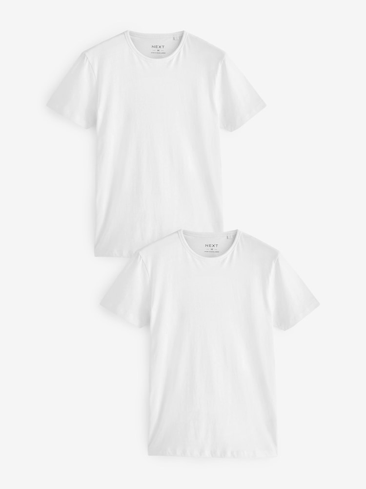 Weiß - Schmale Passform - Lagen-T-Shirts aus 100 % Baumwolle, 2er-Pack - Bild 1 von 6 Weiß - Schmale Passform - Lagen-T-Shirts aus 100 % Baumwolle, 2er-Pack - Bild 1 von 6