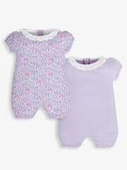 JoJo Maman Bébé Pink Pastel Ditsy Floral 2-Pack Pretty Baby Rompers - Image 1 of 5