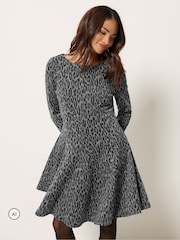 M&Co Grey Petite Animal Fit & Flare Dress - Image 1 of 6