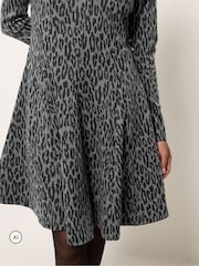 M&Co Grey Petite Animal Fit & Flare Dress - Image 4 of 6
