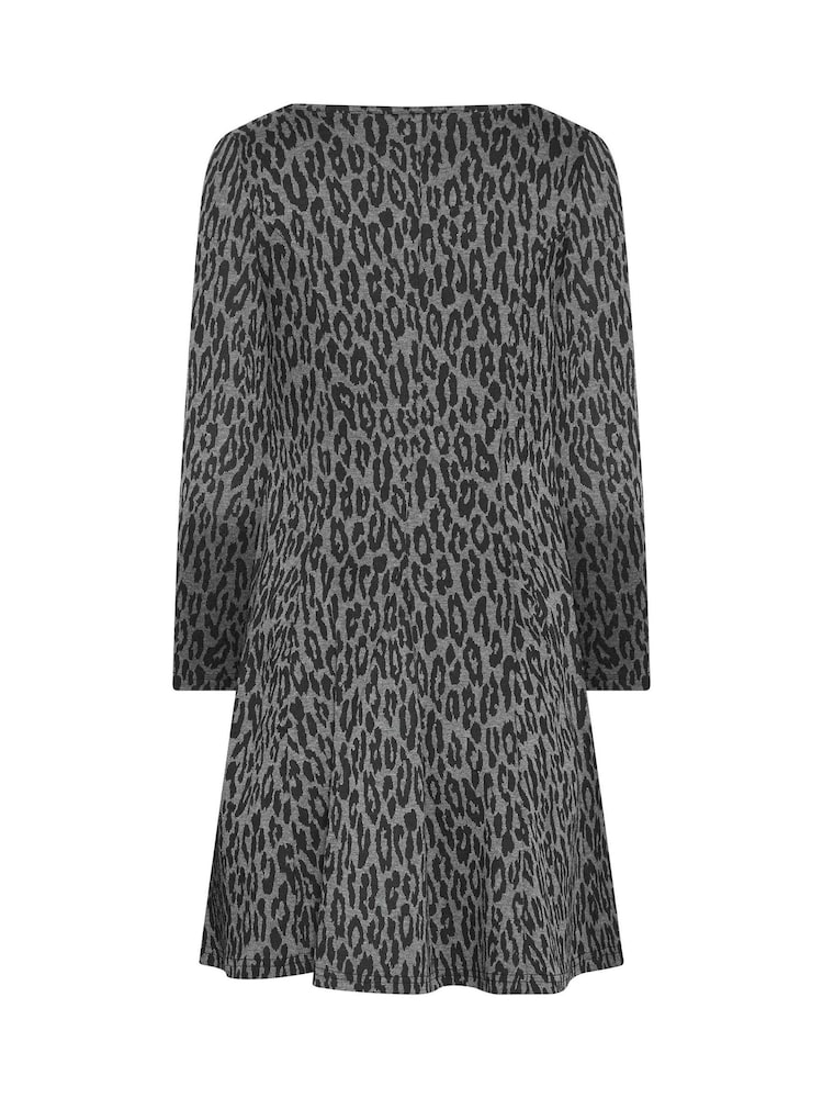 M&Co Grey Petite Animal Fit & Flare Dress - Image 6 of 6 M&Co Grey Petite Animal Fit & Flare Dress - Image 6 of 6