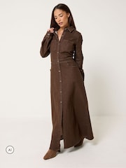 بني - PixieGirl Petite Denim Maxi Dress - صورة 2 من 6