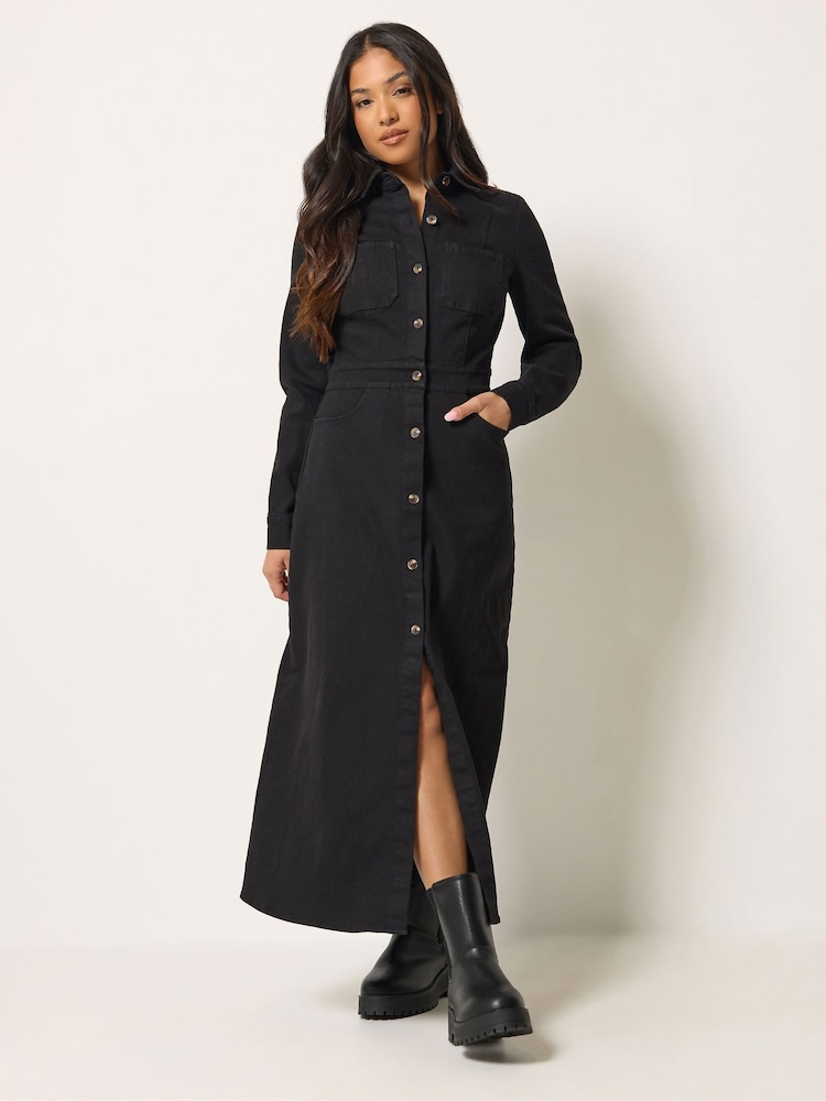 PixieGirl Petite Black Denim Maxi Dress - Image 2 of 6 PixieGirl Petite Black Denim Maxi Dress - Image 2 of 6