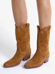 Penelope Chilvers Jesse Broderie Suede Brown Cowboy Boots - Image 1 of 1