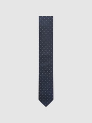 Reiss Navy Liam Polka Dot Silk Tie - Image 1 of 5