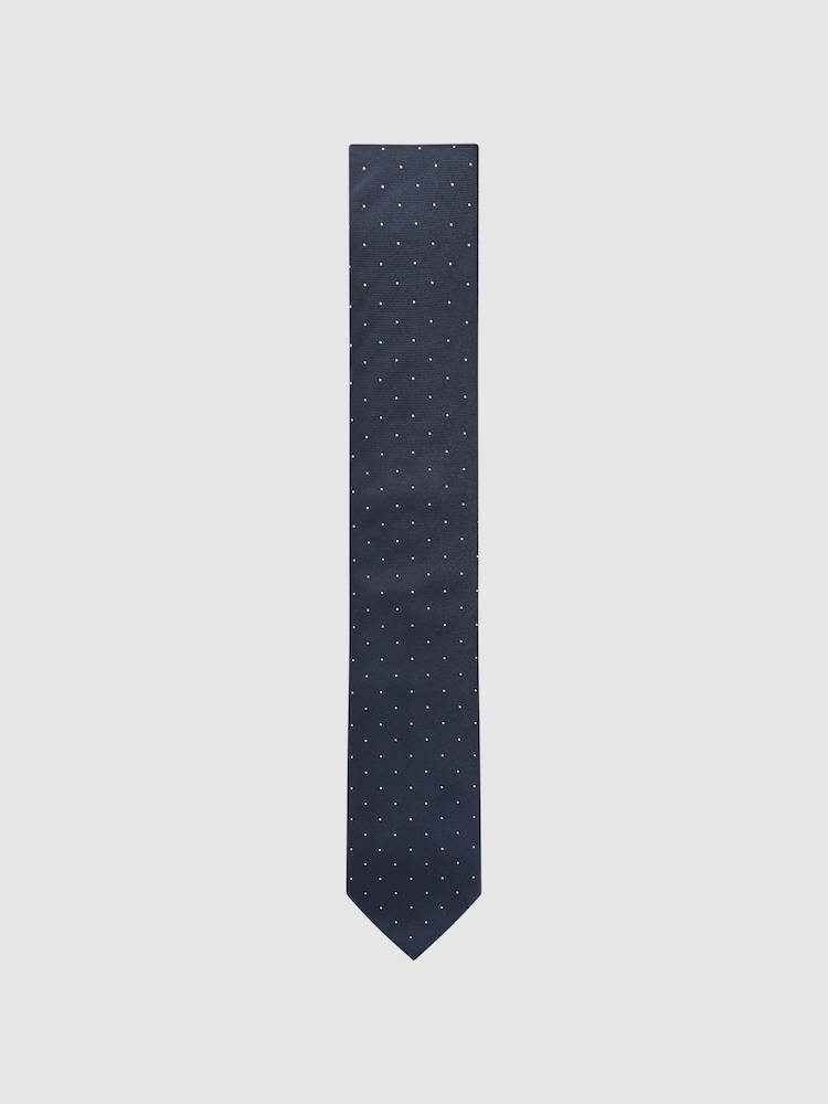 Reiss Navy Liam Polka Dot Silk Tie - Image 1 of 5