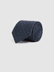Reiss Navy Liam Polka Dot Silk Tie - Image 3 of 5