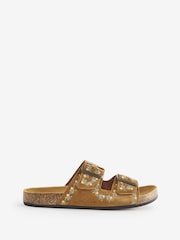 Pool Suede Embroidery Brown Slides - Image 1 of 4