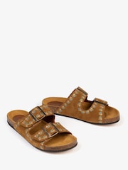 Pool Suede Embroidery Brown Slides - Image 2 of 4