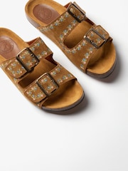 Pool Suede Embroidery Brown Slides - Image 3 of 4