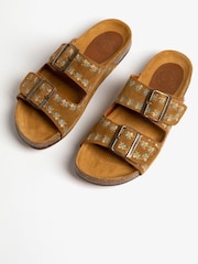 Pool Suede Embroidery Brown Slides - Image 4 of 4