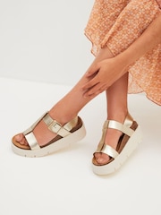 Gold Forever Comfort® Leather T-Bar Flatform Sandals - Image 1 of 7