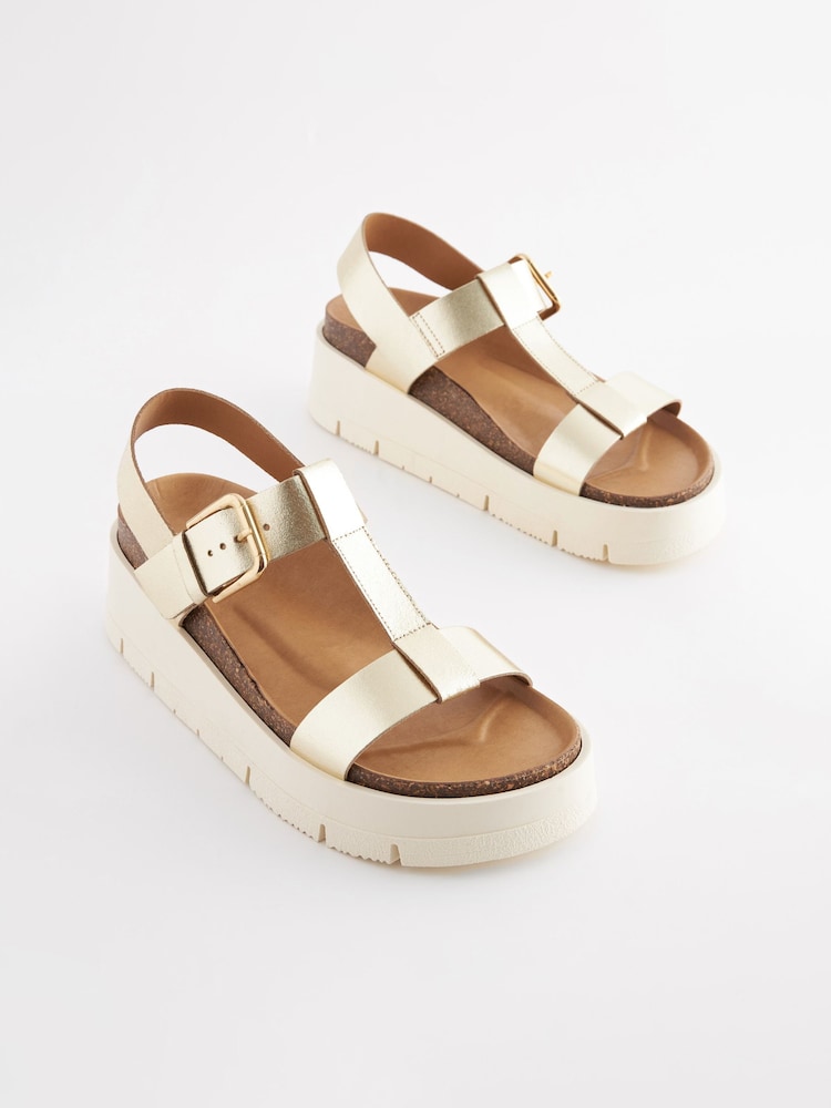 Gold Forever Comfort® Leather T-Bar Flatform Sandals - Image 3 of 7