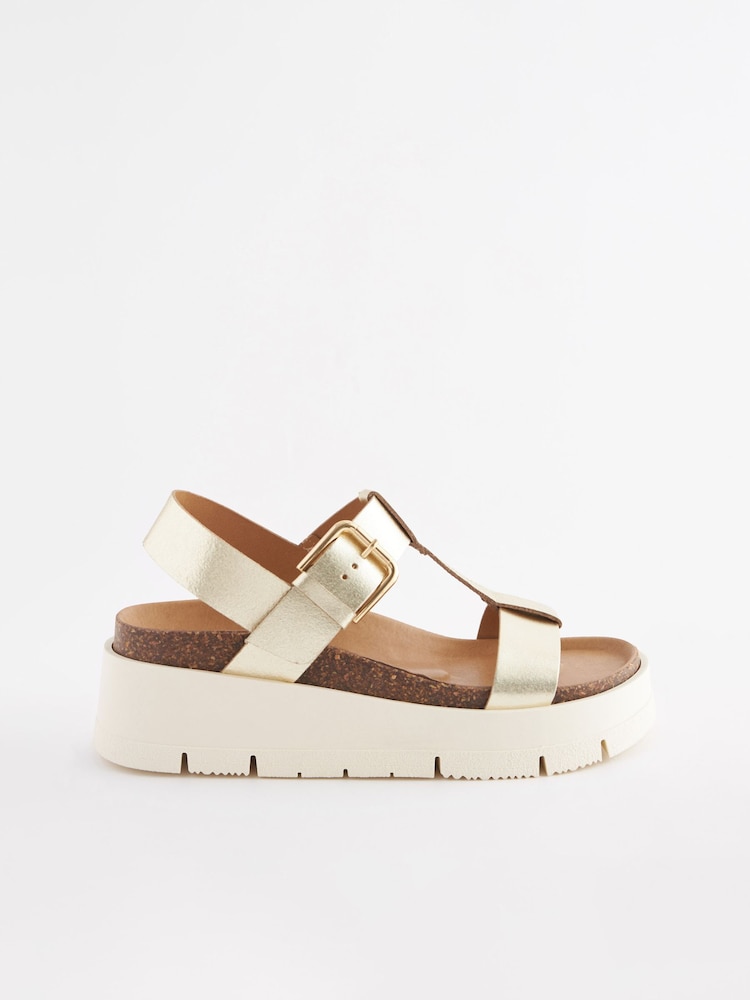 Gold Forever Comfort® Leather T-Bar Flatform Sandals - Image 4 of 7
