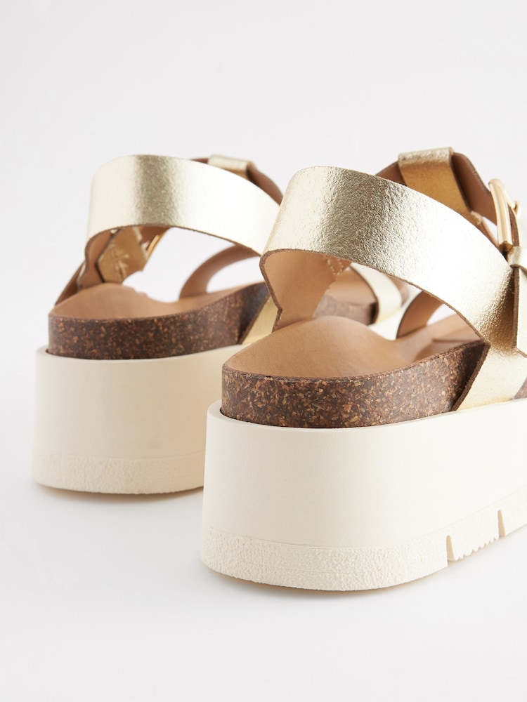 Gold Forever Comfort® Leather T-Bar Flatform Sandals - Image 5 of 7