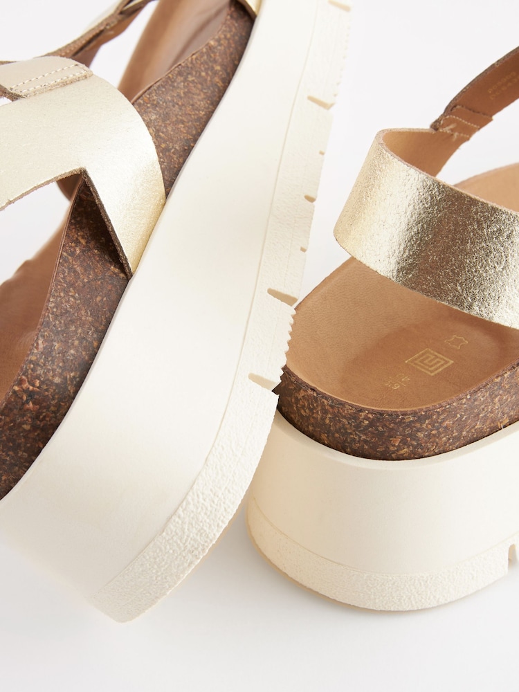 Gold Forever Comfort® Leather T-Bar Flatform Sandals - Image 6 of 7