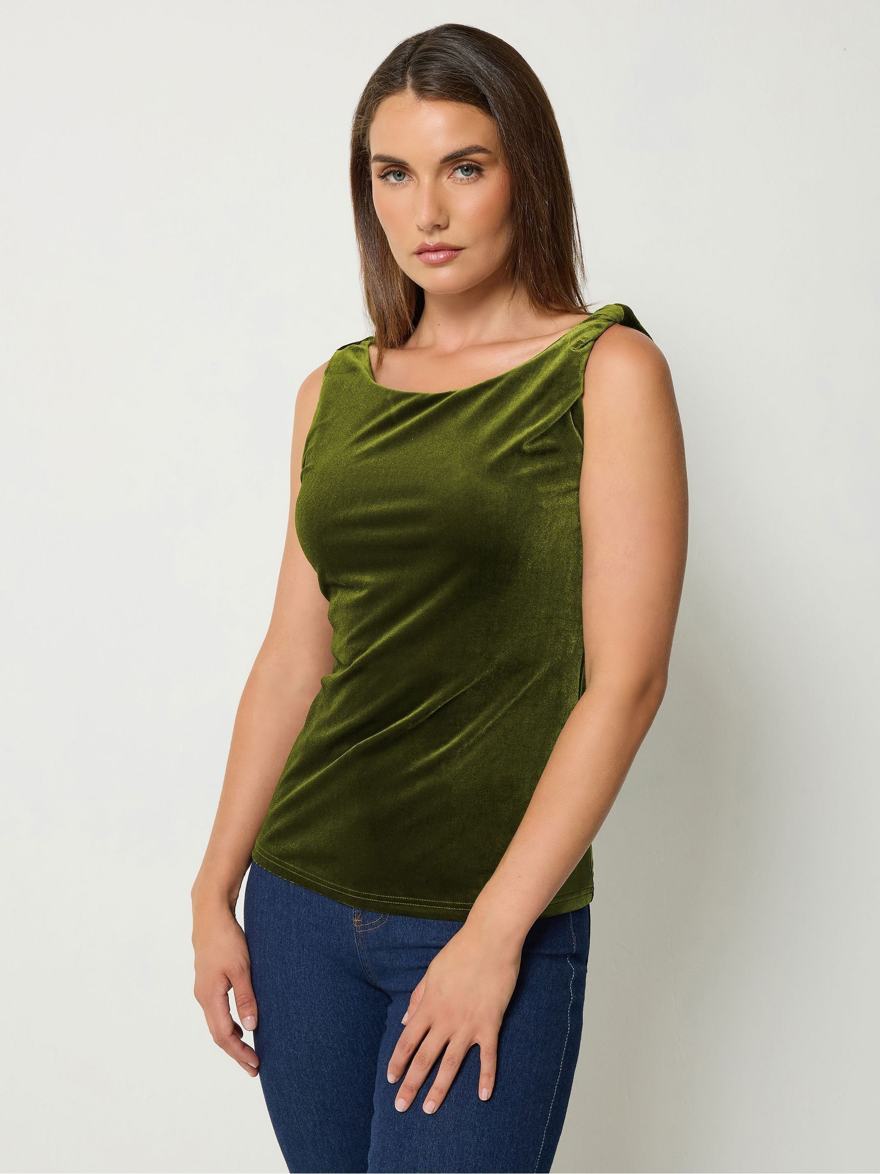 Long Tall Sally Women's Green Velvet Twist Cowl Neck Top - Image 1