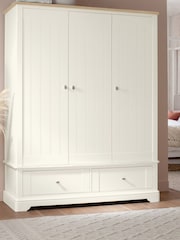 Chalk White Hampton Painted Oak Triple, 2 Drawers Wardrobe - Image 1 of 9
